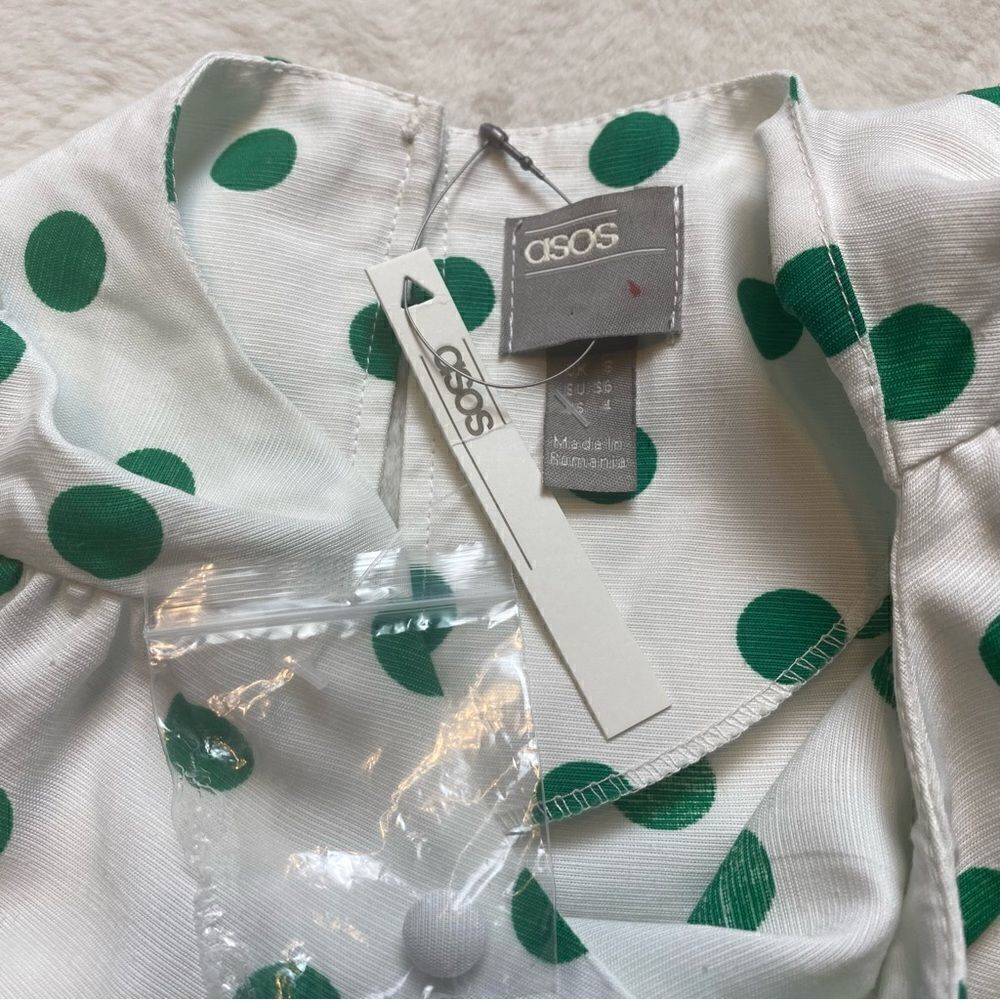 ASOS New With Tags White Green Polka Dot Dress Size 4 - Picture 4 of 14
